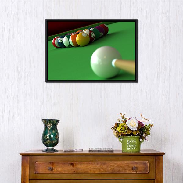 Billiard Balls &amp; Table Canvas Wall Art-1 Piece-Floating Frame-24&quot; x 16&quot;-Tiaracle