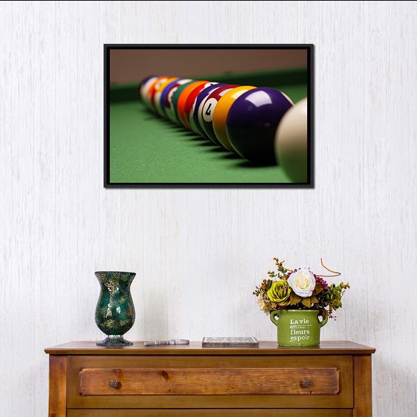 Billiard Balls In A Row Canvas Wall Art-1 Piece-Floating Frame-24&quot; x 16&quot;-Tiaracle