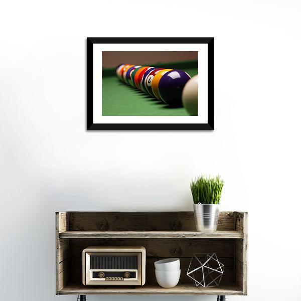 Billiard Balls In A Row Canvas Wall Art-1 Piece-Framed Print-20&quot; x 16&quot;-Tiaracle