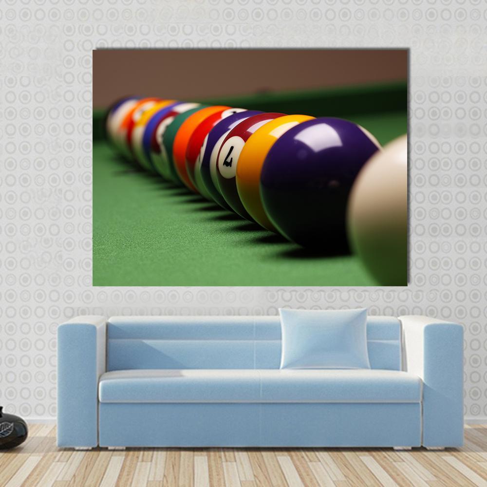 Billiard Balls In A Row Canvas Wall Art-1 Piece-Gallery Wrap-48&quot; x 32&quot;-Tiaracle