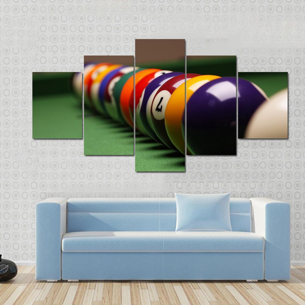 Billiard Balls In A Row Canvas Wall Art-5 Star-Gallery Wrap-62&quot; x 32&quot;-Tiaracle