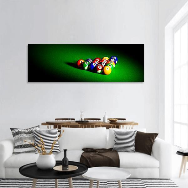 Billiard Balls Under Light Panoramic Canvas Wall Art-3 Piece-25" x 08"-Tiaracle