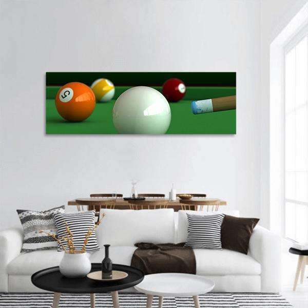 Billiard Balls And Table Panoramic Canvas Wall Art-1 Piece-36&quot; x 12&quot;-Tiaracle
