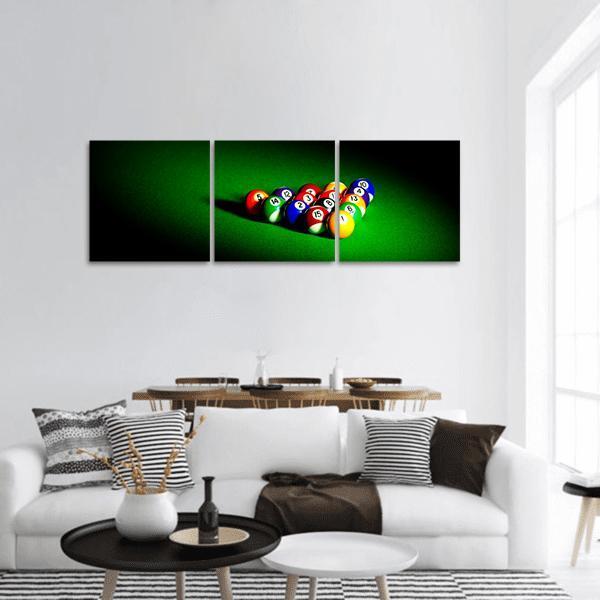 Billiard Balls Under Light Panoramic Canvas Wall Art-3 Piece-25&quot; x 08&quot;-Tiaracle
