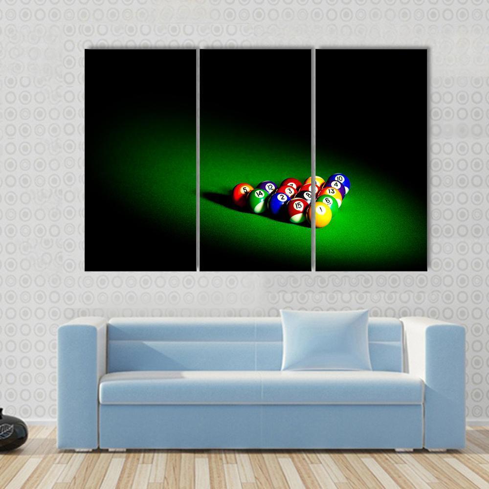 Billiard Balls Under Light Canvas Wall Art-3 Horizontal-Gallery Wrap-37&quot; x 24&quot;-Tiaracle