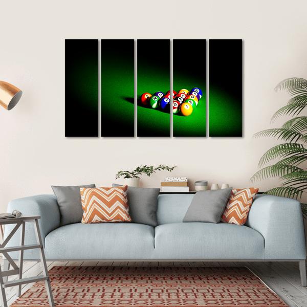 Billiard Balls Under Light Canvas Wall Art-5 Horizontal-Gallery Wrap-22" x 12"-Tiaracle