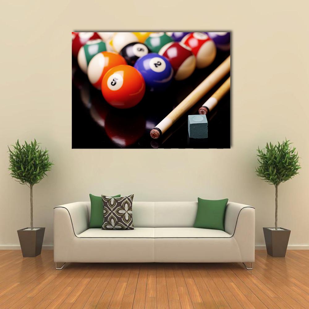 Billiard Balls With Cues Canvas Wall Art-5 Horizontal-Gallery Wrap-22" x 12"-Tiaracle