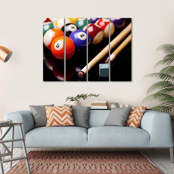 Billiard Balls With Cues Canvas Wall Art-4 Horizontal-Gallery Wrap-34&quot; x 24&quot;-Tiaracle