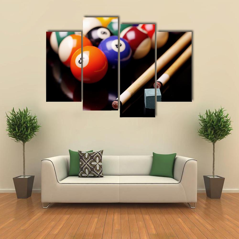 Billiard Balls With Cues Canvas Wall Art-4 Pop-Gallery Wrap-34&quot; x 20&quot;-Tiaracle