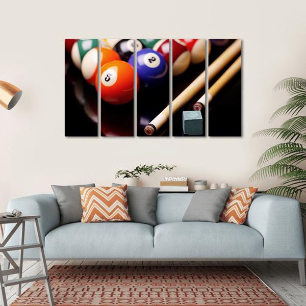 Billiard Balls With Cues Canvas Wall Art-5 Horizontal-Gallery Wrap-22" x 12"-Tiaracle