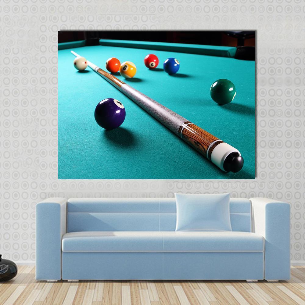 Billiard Table With Equipment Canvas Wall Art-4 Square-Gallery Wrap-17" x 17"-Tiaracle