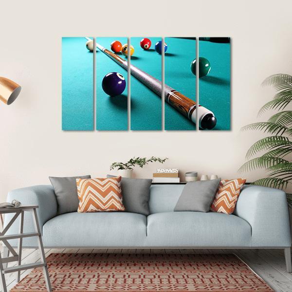 Billiard Table With Equipment Canvas Wall Art-5 Horizontal-Gallery Wrap-22&quot; x 12&quot;-Tiaracle