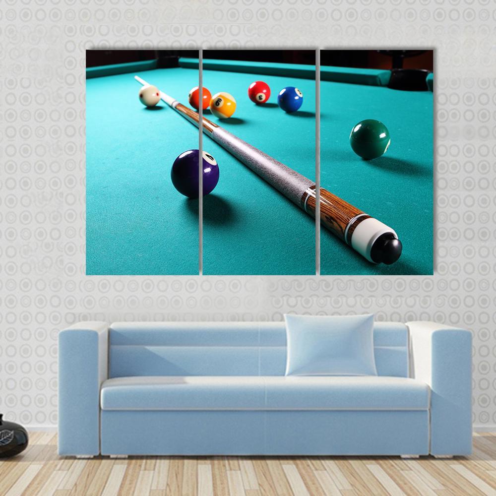 Billiard Table With Equipment Canvas Wall Art-3 Horizontal-Gallery Wrap-37" x 24"-Tiaracle