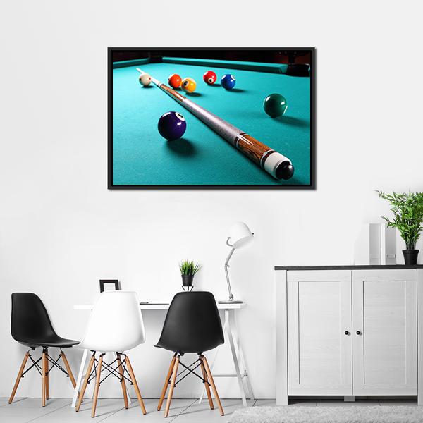Billiard Table With Equipment Canvas Wall Art-3 Horizontal-Gallery Wrap-25&quot; x 16&quot;-Tiaracle