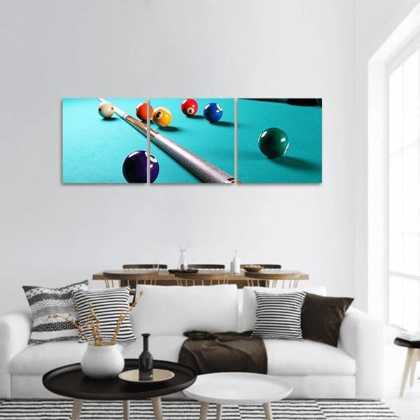 Billiard Table With Equipment Panoramic Canvas Wall Art-3 Piece-25&quot; x 08&quot;-Tiaracle