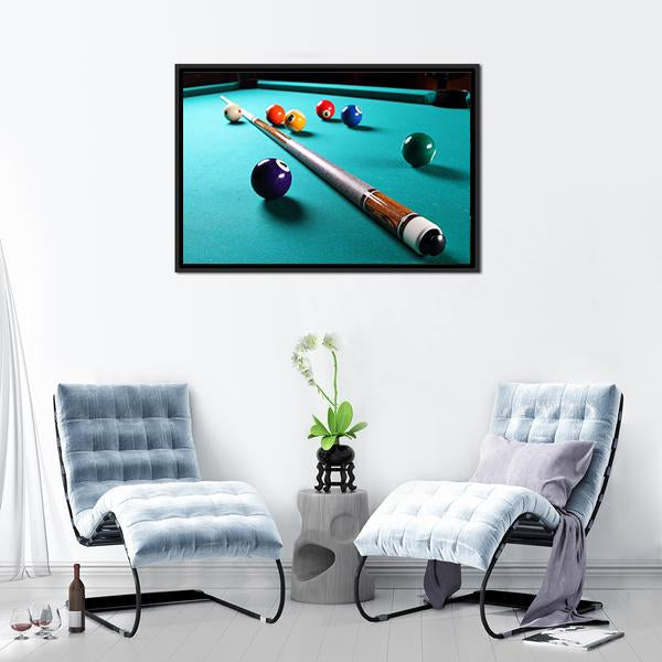 Billiard Table With Equipment Panoramic Canvas Wall Art-1 Piece-36&quot; x 12&quot;-Tiaracle