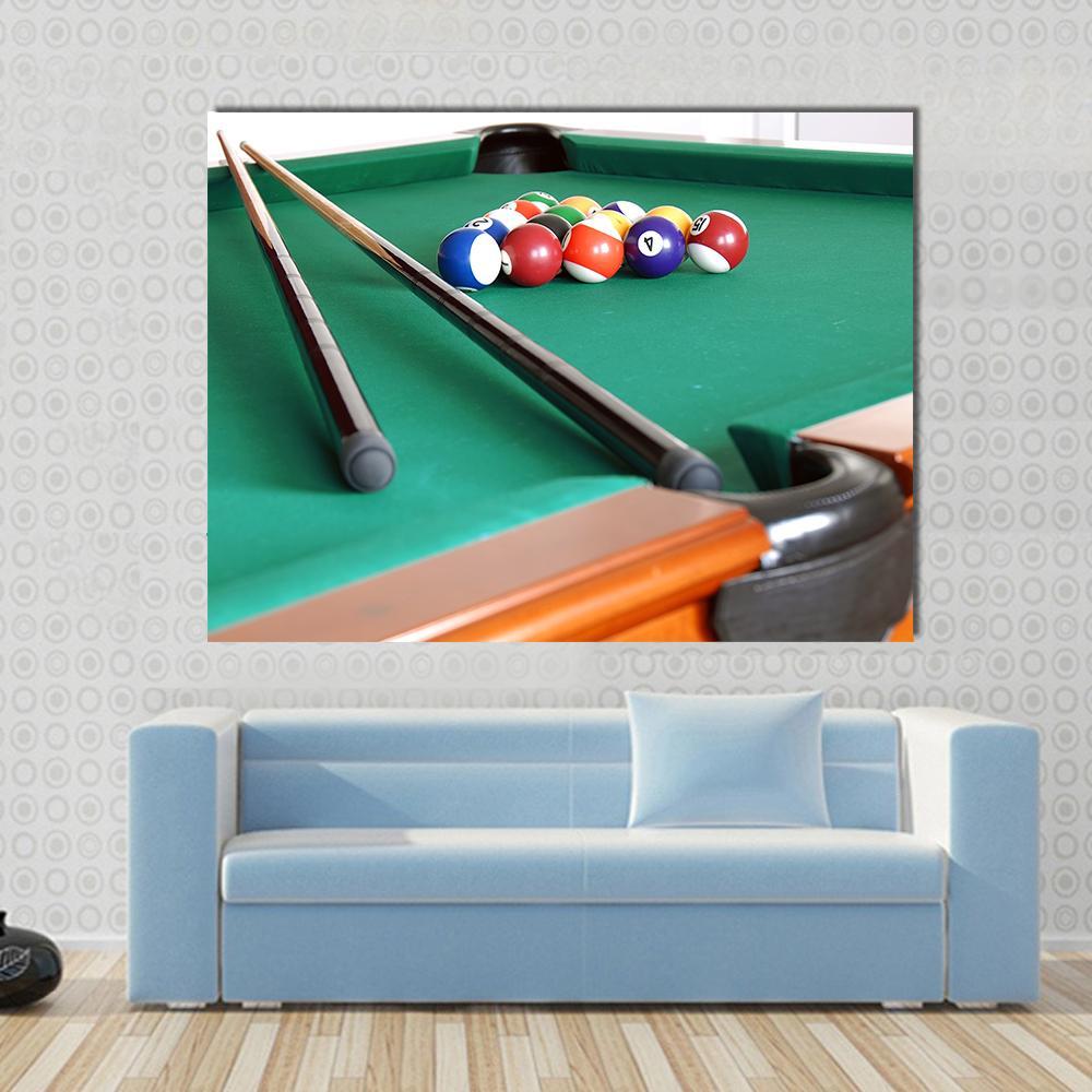 Snooker Balls &amp; Cue Canvas Wall Art-1 Piece-Gallery Wrap-48" x 32"-Tiaracle