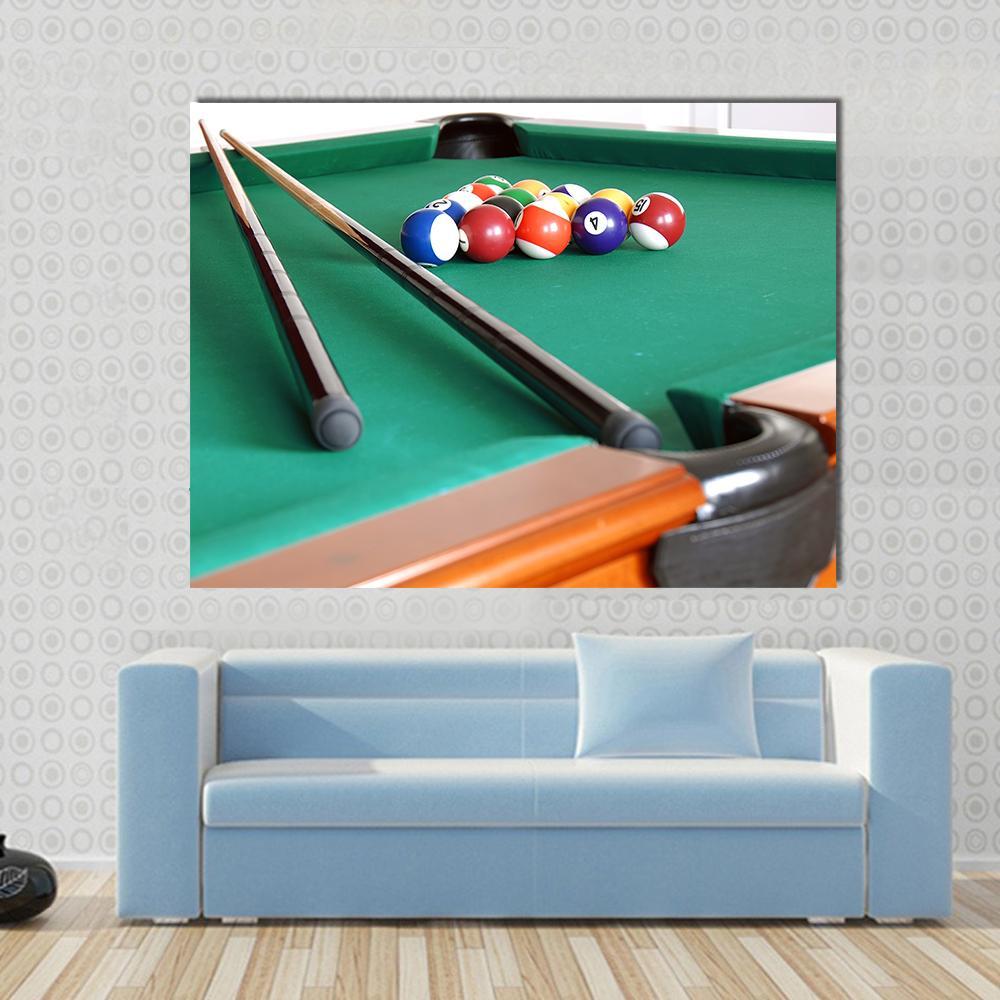 Snooker Balls & Cue Canvas Wall Art-4 Horizontal-Gallery Wrap-34" x 24"-Tiaracle
