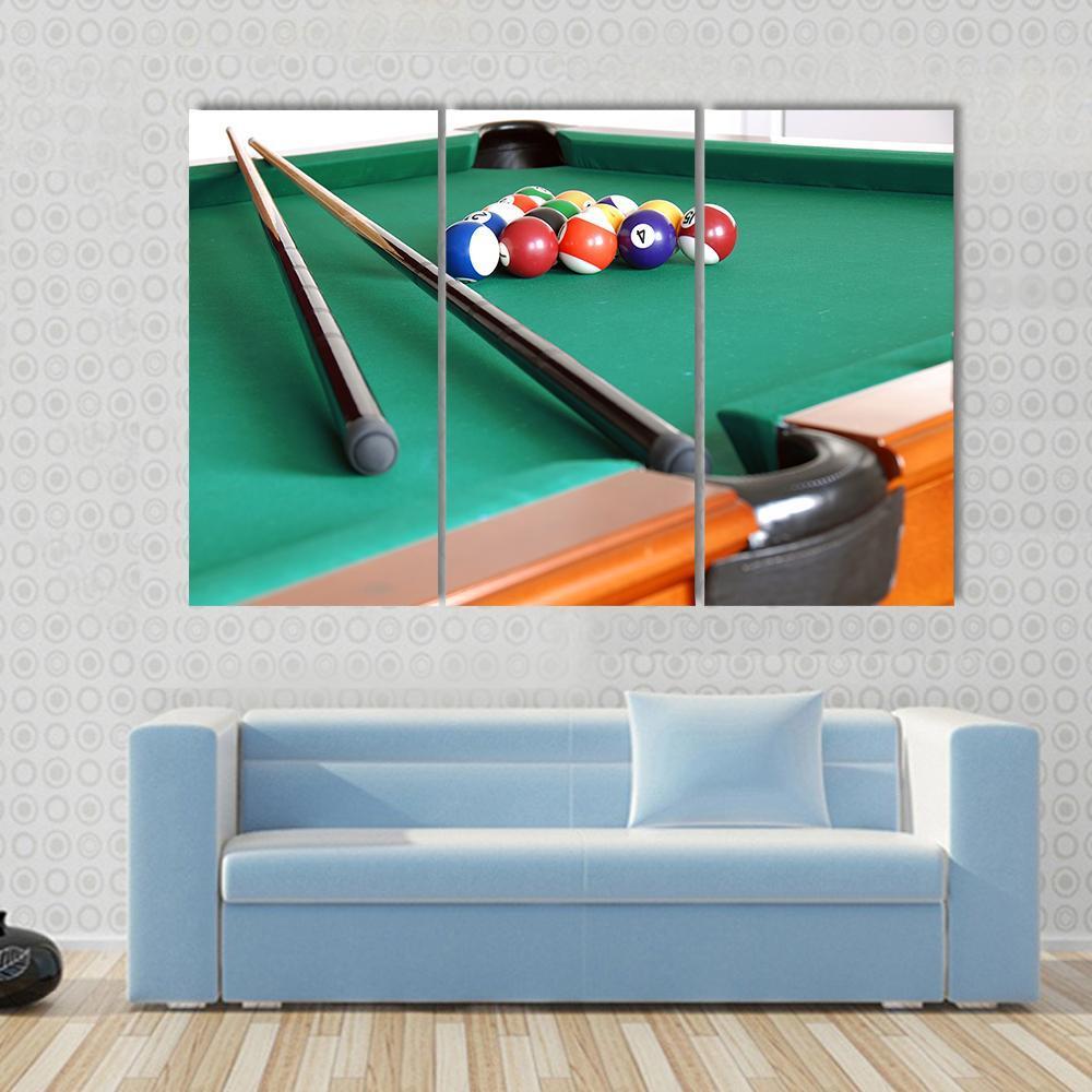 Snooker Balls &amp; Cue Canvas Wall Art-3 Horizontal-Gallery Wrap-37&quot; x 24&quot;-Tiaracle