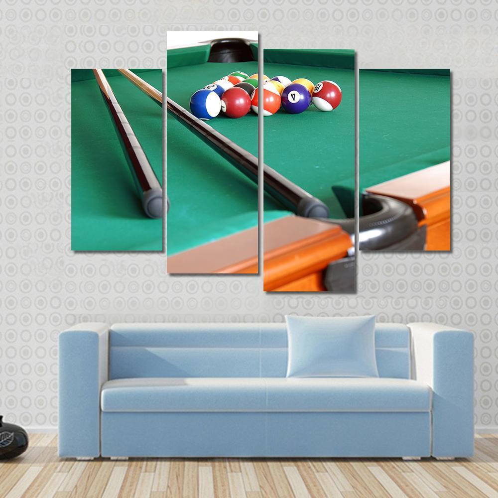 Snooker Balls &amp; Cue Canvas Wall Art-4 Pop-Gallery Wrap-50&quot; x 32&quot;-Tiaracle