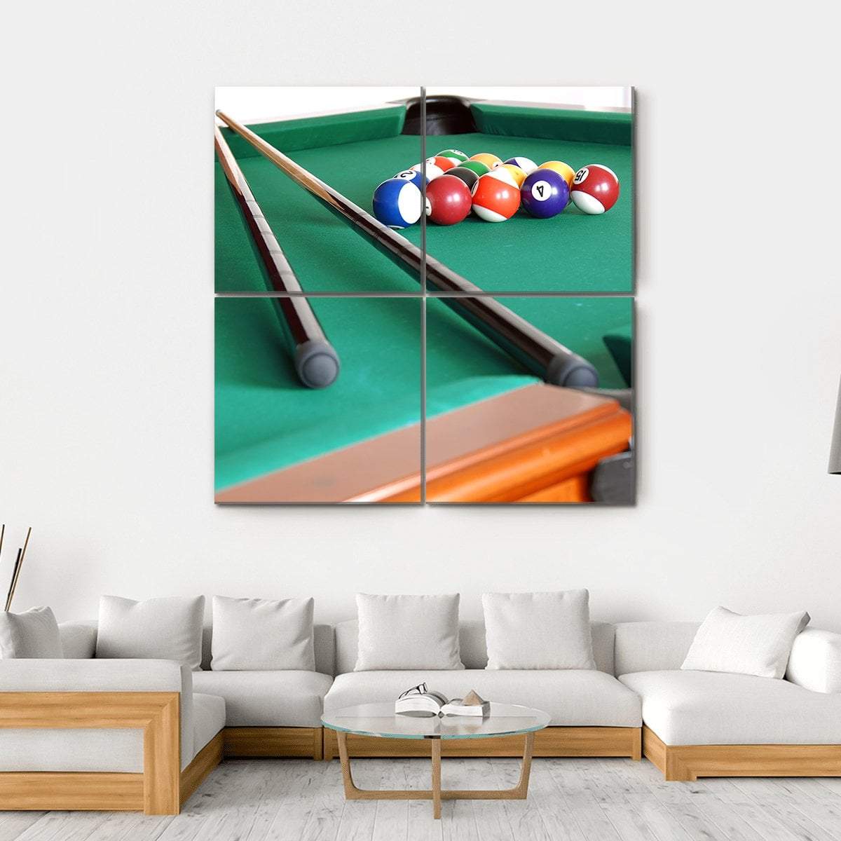 Snooker Balls &amp; Cue Canvas Wall Art-4 Square-Gallery Wrap-17&quot; x 17&quot;-Tiaracle