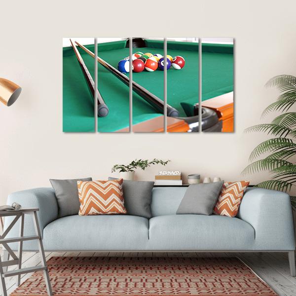 Snooker Balls &amp; Cue Canvas Wall Art-5 Horizontal-Gallery Wrap-22&quot; x 12&quot;-Tiaracle