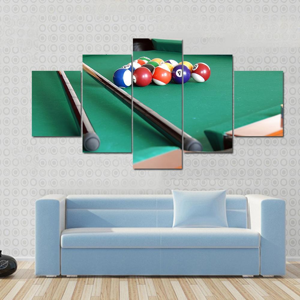 Snooker Balls &amp; Cue Canvas Wall Art-5 Star-Gallery Wrap-62&quot; x 32&quot;-Tiaracle