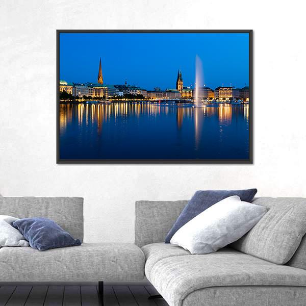 Binnenalster Lake Canvas Wall Art-1 Piece-Floating Frame-24" x 16"-Tiaracle