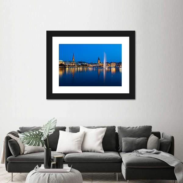 Binnenalster Lake Canvas Wall Art-1 Piece-Framed Print-20" x 16"-Tiaracle