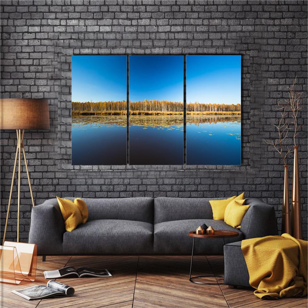 Birch Forest &amp; Lake Canvas Wall Art-3 Horizontal-Gallery Wrap-37" x 24"-Tiaracle