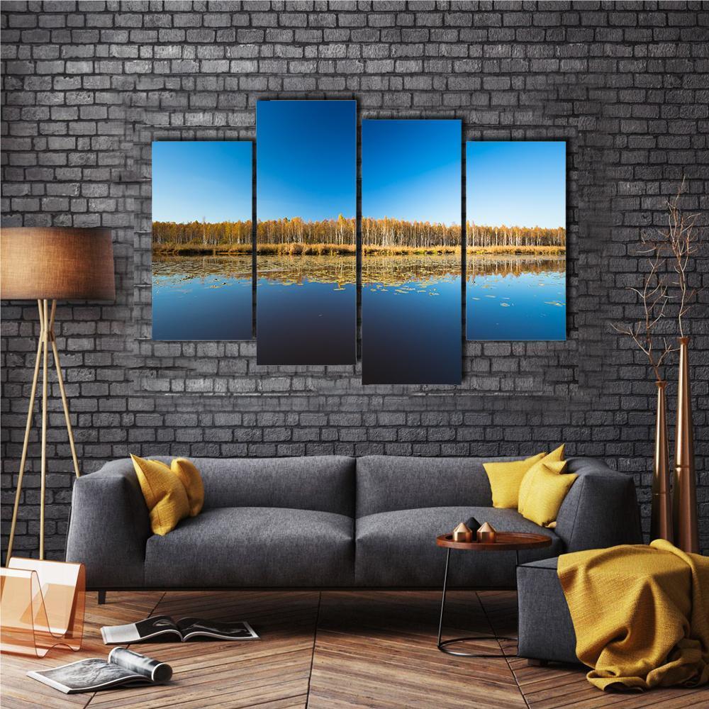 Birch Forest & Lake Canvas Wall Art-4 Pop-Gallery Wrap-50" x 32"-Tiaracle