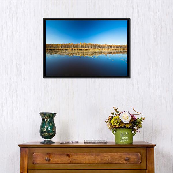 Birch Forest & Lake Canvas Wall Art-1 Piece-Floating Frame-24" x 16"-Tiaracle