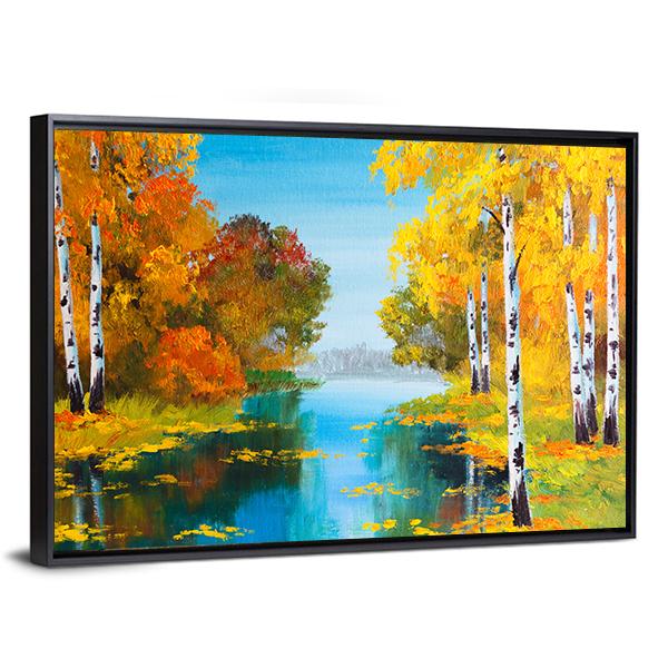 Birch Forest With River Canvas Wall Art-5 Horizontal-Gallery Wrap-22" x 12"-Tiaracle