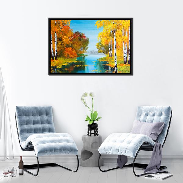 Birch Forest With River Canvas Wall Art-5 Horizontal-Gallery Wrap-22" x 12"-Tiaracle