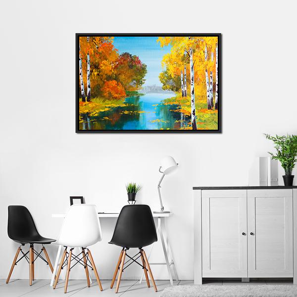 Birch Forest With River Canvas Wall Art-5 Horizontal-Gallery Wrap-22" x 12"-Tiaracle