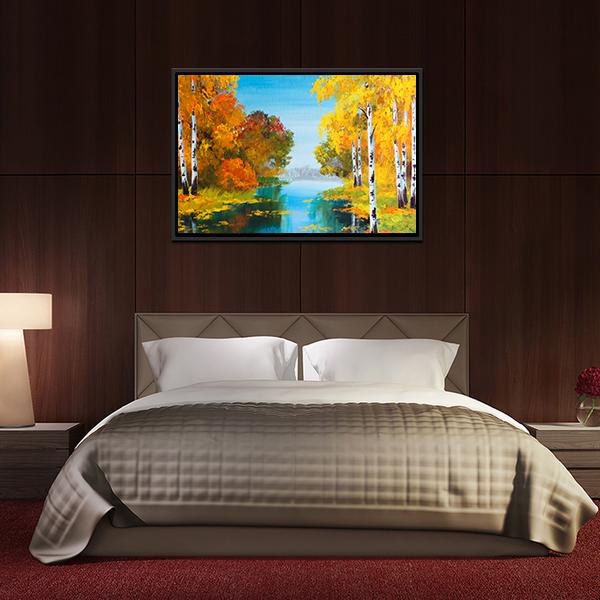 Birch Forest With River Canvas Wall Art-5 Horizontal-Gallery Wrap-22" x 12"-Tiaracle