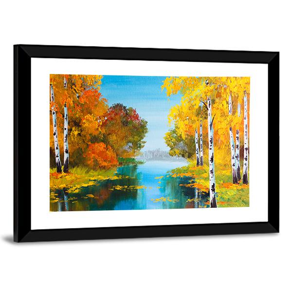 Birch Forest With River Canvas Wall Art-5 Horizontal-Gallery Wrap-22" x 12"-Tiaracle