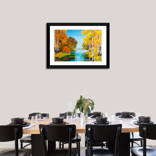 Birch Forest With River Canvas Wall Art-5 Horizontal-Gallery Wrap-22" x 12"-Tiaracle