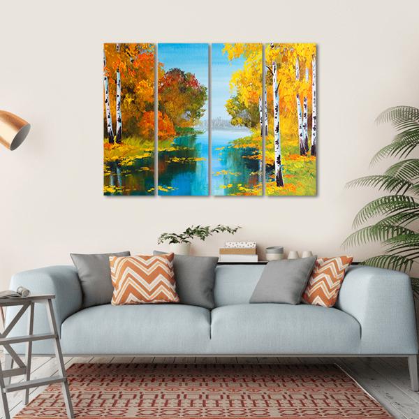 Birch Forest With River Canvas Wall Art-4 Horizontal-Gallery Wrap-34" x 24"-Tiaracle