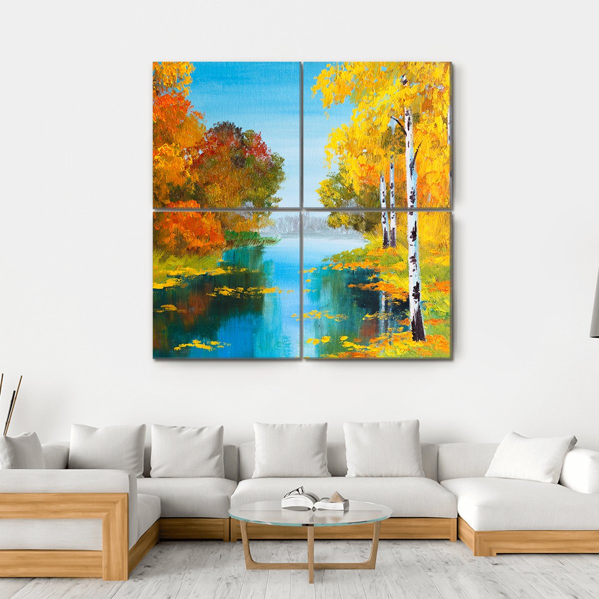 Birch Forest With River Canvas Wall Art-4 Square-Gallery Wrap-17" x 17"-Tiaracle