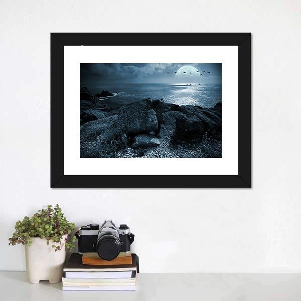 Birds Flying Over Ocean Canvas Wall Art-1 Piece-Framed Print-20" x 16"-Tiaracle