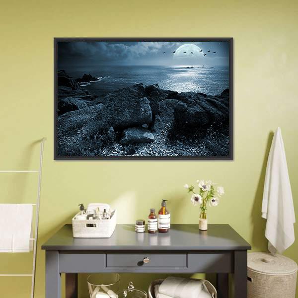 Birds Flying Over Ocean Canvas Wall Art-1 Piece-Floating Frame-24" x 16"-Tiaracle