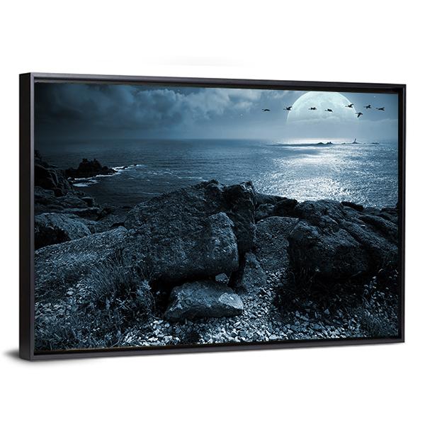 Birds Flying Over Ocean Canvas Wall Art-5 Horizontal-Gallery Wrap-22" x 12"-Tiaracle