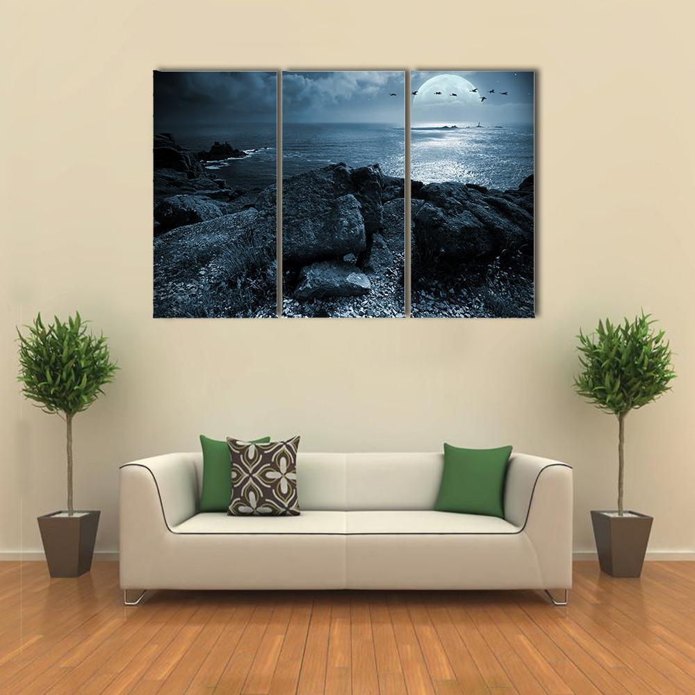 Birds Flying Over Ocean Canvas Wall Art-3 Horizontal-Gallery Wrap-37" x 24"-Tiaracle