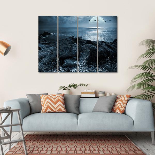 Birds Flying Over Ocean Canvas Wall Art-4 Horizontal-Gallery Wrap-34" x 24"-Tiaracle
