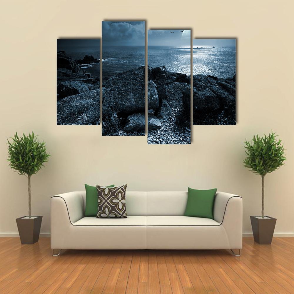 Birds Flying Over Ocean Canvas Wall Art-4 Pop-Gallery Wrap-50" x 32"-Tiaracle