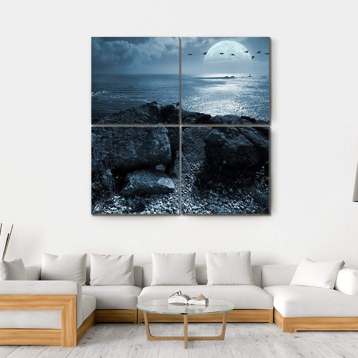 Birds Flying Over Ocean Canvas Wall Art-4 Square-Gallery Wrap-17" x 17"-Tiaracle