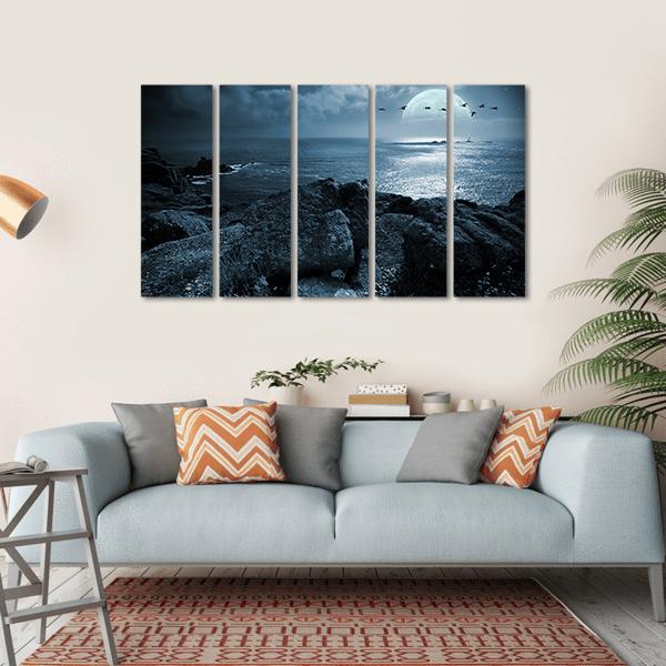 Birds Flying Over Ocean Canvas Wall Art-5 Horizontal-Gallery Wrap-22" x 12"-Tiaracle