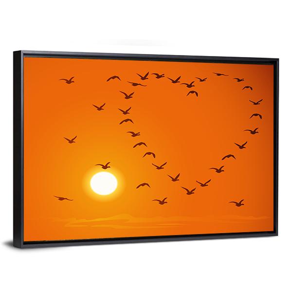 Birds In Heart Shape Canvas Wall Art-5 Horizontal-Gallery Wrap-22" x 12"-Tiaracle