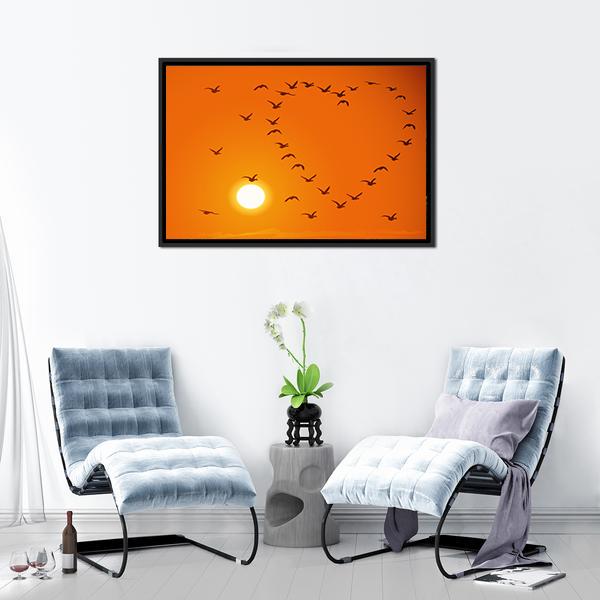 Birds In Heart Shape Canvas Wall Art-5 Horizontal-Gallery Wrap-22" x 12"-Tiaracle